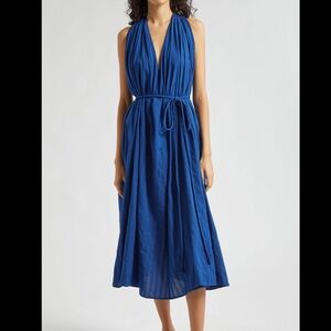 Mille Marilyn Belted Sleeveless Cotton Midi Dress Size S Women Pocket In Indigo